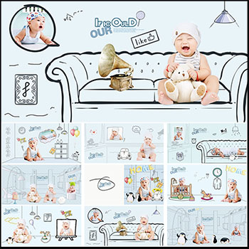 10P儿童手绘卡通主题PSD相册模板