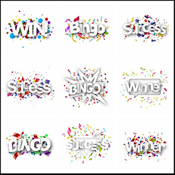 19款五彩纸屑WIN和BINGO英文艺术字PSD插图