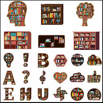 30款读书节创意书柜知识学习PSD插图