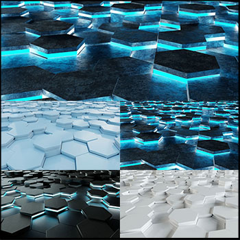 4款炫酷六边形发光模块背景蚂蚁图库精选PSD分层模板