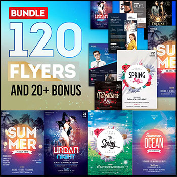 120个新年圣诞节健身企业PSD国外海报传单