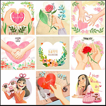 情人节甜蜜爱情海报插画蚂蚁图库精选PSD分层模板