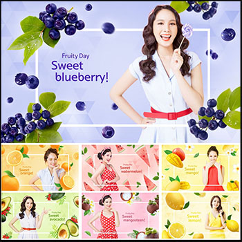 10款新鲜水果甜蜜果汁电商促销横幅海报蚂蚁图库精选PSD分层模板