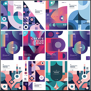 10款大气几何多边形背景企业传单海报蚂蚁图库精选PSD模板