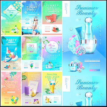 10款炫彩夏季护肤品防晒品促销PSD海报模板