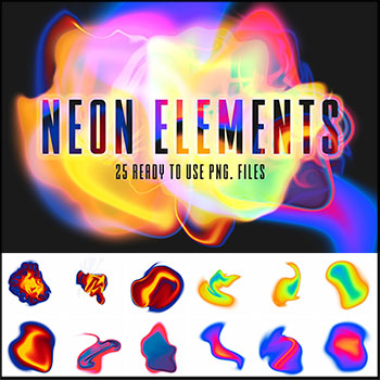 25款抽象霓虹灯彩色肌理PNG免抠图/蚂蚁图库精选PSD分层模板