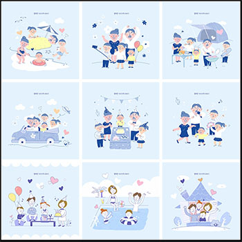 14款家庭外出旅游聚会家庭日海报插画蚂蚁图库精选PSD模板