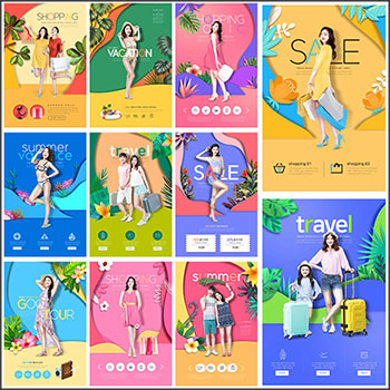 16款夏季旅游渡假海报蚂蚁图库精选PSD分层素材