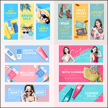 8套夏季电商促销横幅广告蚂蚁图库精选PSD分层素材