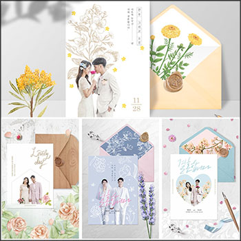 10款定亲结婚信封照片邀请函蚂蚁图库精选PSD分层模板