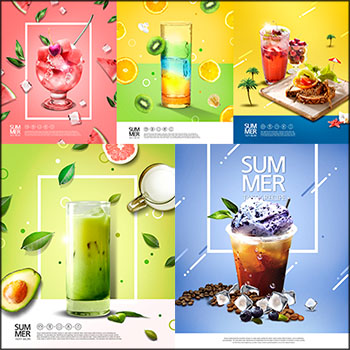 6款夏季冰镇果汁饮料海报蚂蚁图库精选PSD分层素材