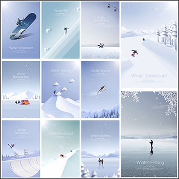 11款户外雪山滑雪运动海报蚂蚁图库精选PSD分层模板