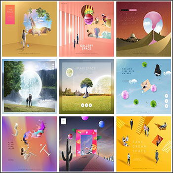 9款网页创意艺术合成海报插图蚂蚁图库精选PSD分层素材