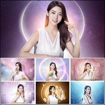 10款使用化妆品护肤品的女性模特海报插图PSD素材