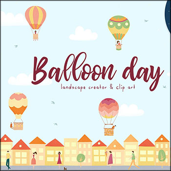 卡通热气球和卡通人物剪贴画AI/PSD插图分层素材