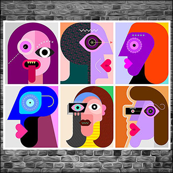 6张现代艺术抽象脸部肖像PSD/矢量插图
