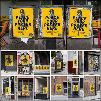 户外招贴海报广告牌展示样机PSD智能贴图模板