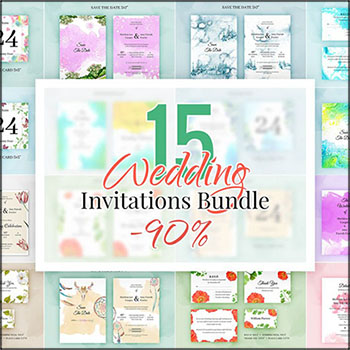 15款结婚婚礼水彩请柬邀请卡蚂蚁图库精选PSD分层模板