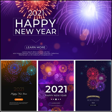 2021年新年春节烟花装饰竖版横版海报蚂蚁图库精选PSD分层模板