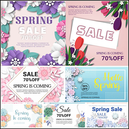 17款春节花卉剪纸风格促销打折横幅海报蚂蚁图库精选PSD分层模板