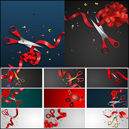 35款企业开业剪刀剪彩插图背景蚂蚁图库精选PSD分层模板