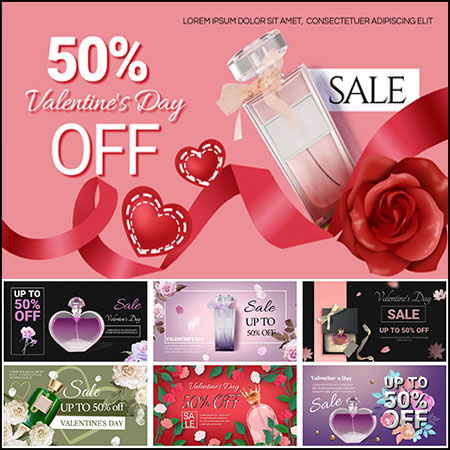 29款情人节女性香水促销打折横幅海报蚂蚁图库精选PSD模板