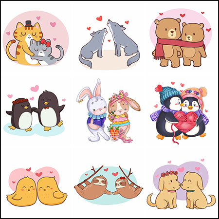 12款情人节可爱卡通情侣动物PSD插图