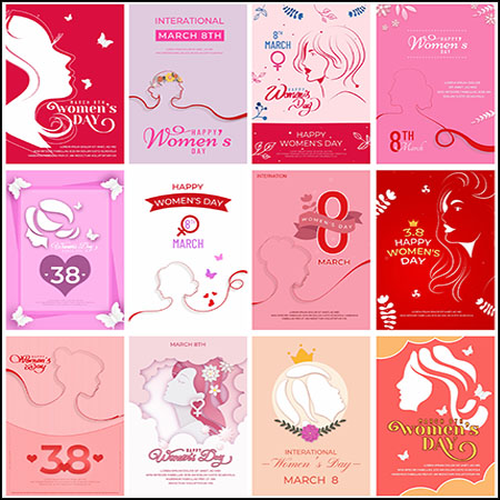 25款38妇女节三八女神节人物肖像剪纸海报蚂蚁图库精选PSD模板