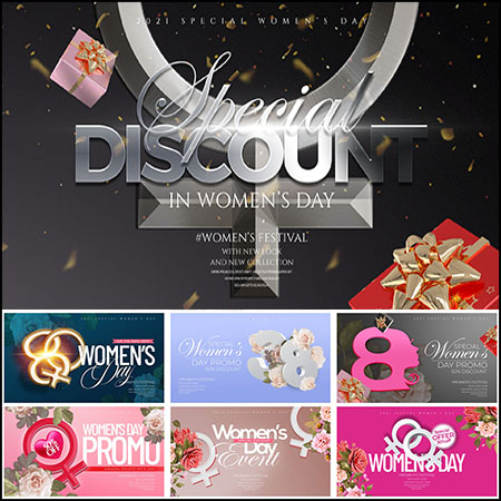 20款浪漫花卉38妇女节女性标志3D立体横幅海报蚂蚁图库精选PSD模板