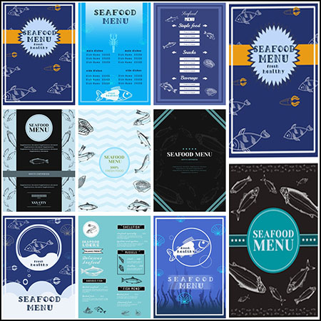 10款海鲜店海鲜餐厅点菜单蚂蚁图库精选PSD分层模板