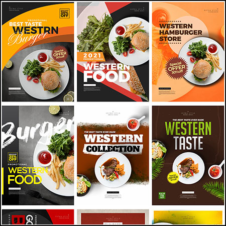 10款西餐店美食海报蚂蚁图库精选PSD分层模板