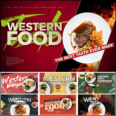 10款西餐美食横幅海报蚂蚁图库精选PSD分层模板