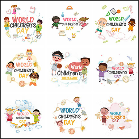 9款你好儿童节卡通儿童装饰边框蚂蚁图库精选PSD模板