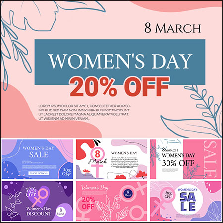 25款38妇女节女神节商场促销打折横幅海报蚂蚁图库精选PSD模板