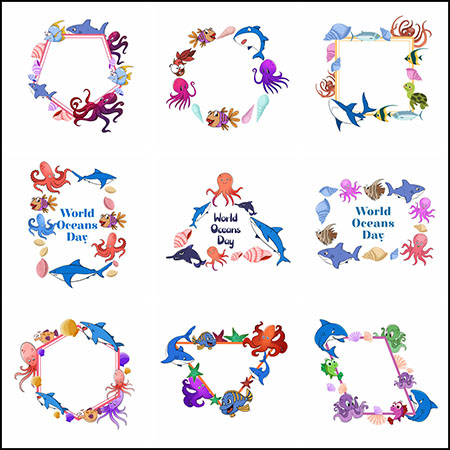 28款可爱卡通海洋生物边框框架蚂蚁图库精选PSD分层模板