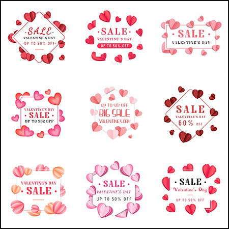 27款情人节促销打折爱心装饰边框框架蚂蚁图库精选PSD分层模板