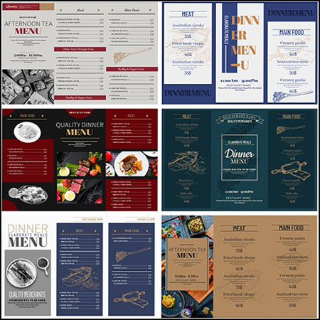 25套西餐厅三折页点菜单蚂蚁图库精选PSD模板