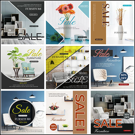 29款SNS社交网站家具促销SNS横幅海报蚂蚁图库精选PSD分层模板