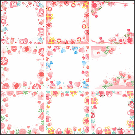 25款情人节粉色可爱风格框架边框蚂蚁图库精选PSD分层模板