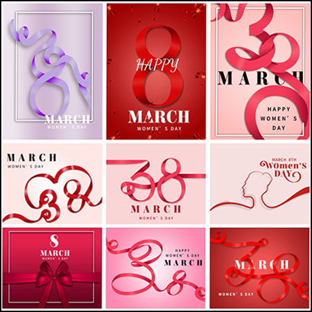 12款丝带摆出的数字和人物造型38妇女节海报蚂蚁图库精选PSD模板