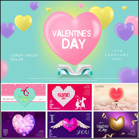 31款漂亮的情人节爱心装饰横幅海报蚂蚁图库精选PSD分层模板