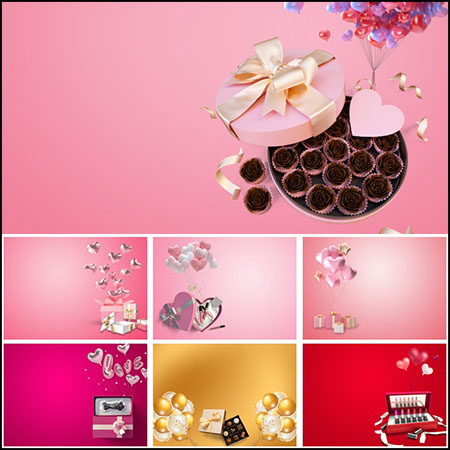 14款情人节气球礼物盒装饰背景蚂蚁图库精选PSD分层模板