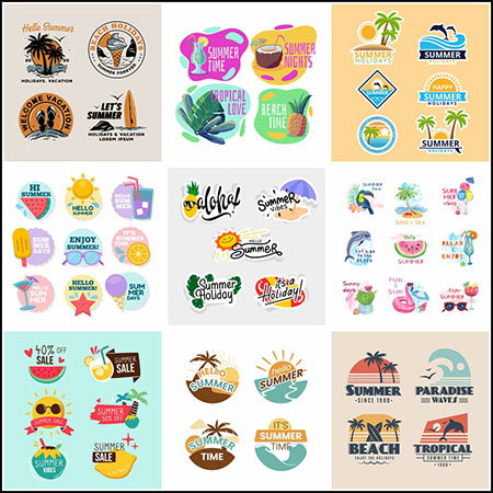 12套夏季渡假元素剪贴画标签蚂蚁素材网矢量素材精选