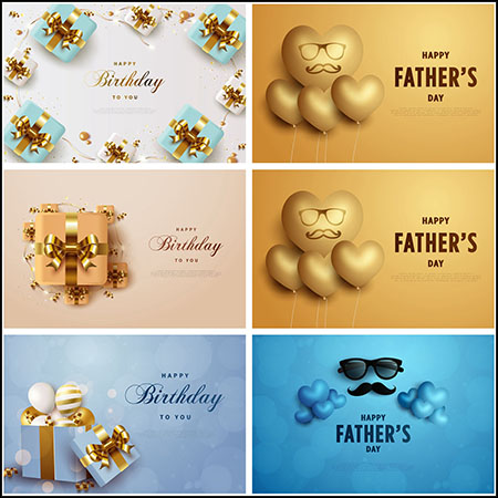 8款生日快乐卡片和父亲节快乐卡片蚂蚁素材网矢量插图精选模板