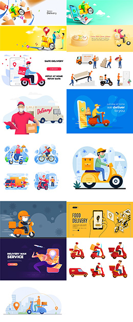 15个快递员外卖小哥卡通形象矢量素材