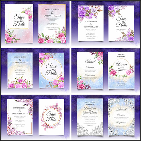 7套漂亮花卉装饰婚礼活动邀请函蚂蚁素材网矢量模板精选