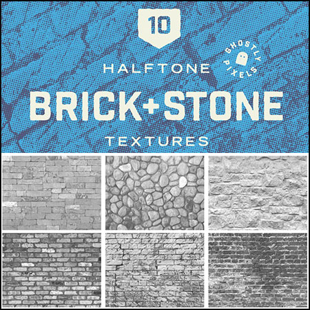 半色调砖块和石头墙纹理背景AI/EPS/PNG模板