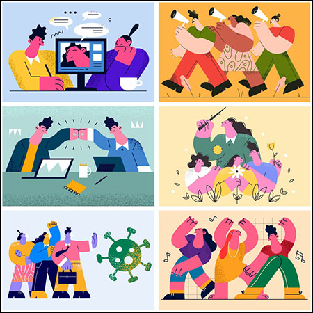 7款航天 新冠病毒预防 生活人物等蚂蚁素材网矢量插图精选