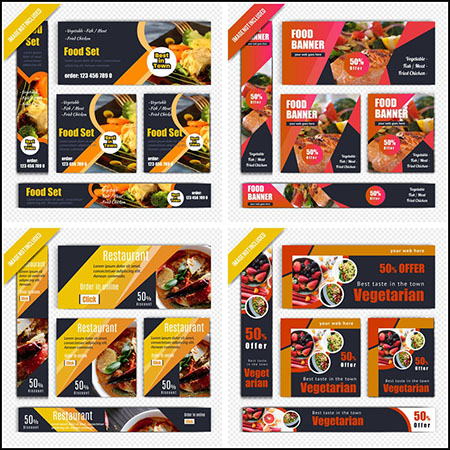 20套交互媒体互联网网页美食横幅广告蚂蚁素材网矢量模板精选