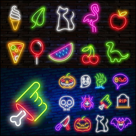 6套霓虹灯动物饮料水果冷饮蚂蚁素材网矢量插图精选